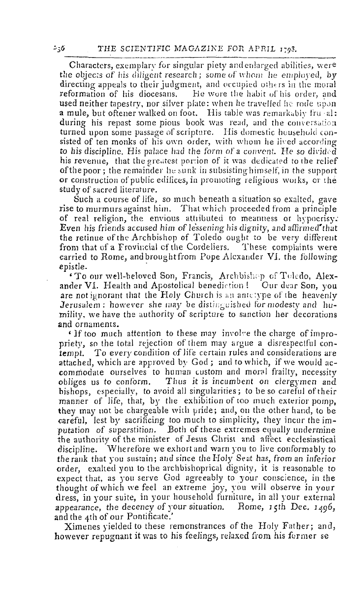 The Freemasons' Magazine: 1798-04-01 - The Life Of Ximenfs, Archbishop Of Toledo.