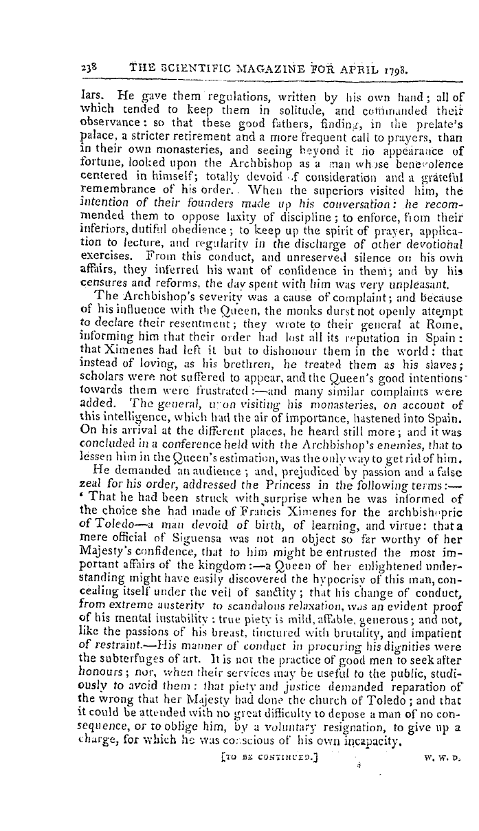 The Freemasons' Magazine: 1798-04-01 - The Life Of Ximenfs, Archbishop Of Toledo.