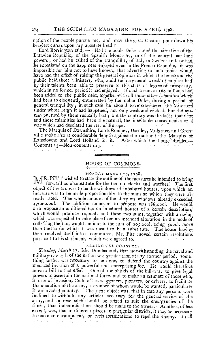 The Freemasons' Magazine: 1798-04-01 - Report Of The Proceedings Of The British Parliament.