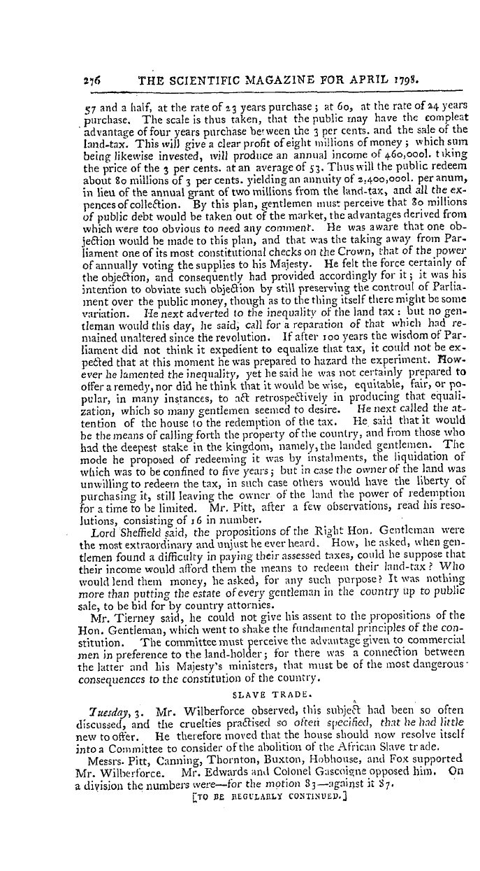 The Freemasons' Magazine: 1798-04-01 - Report Of The Proceedings Of The British Parliament.