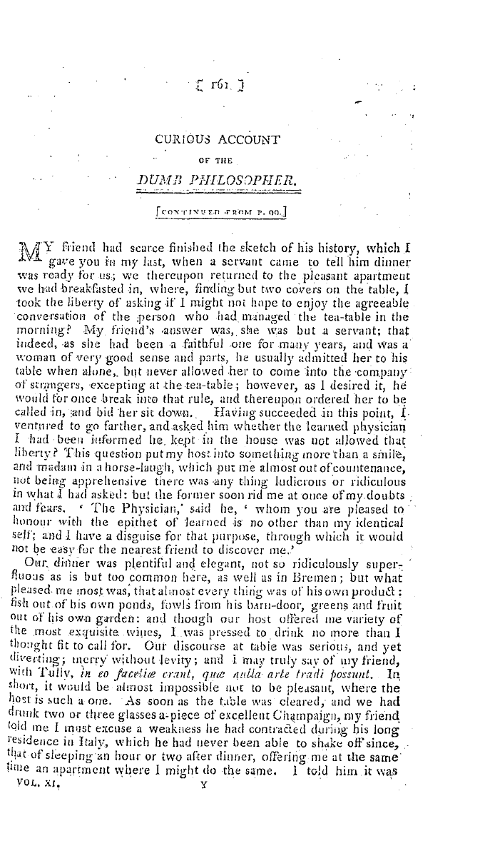 The Freemasons' Magazine: 1798-09-01 - Curious Account Of The Dump Philosopher.