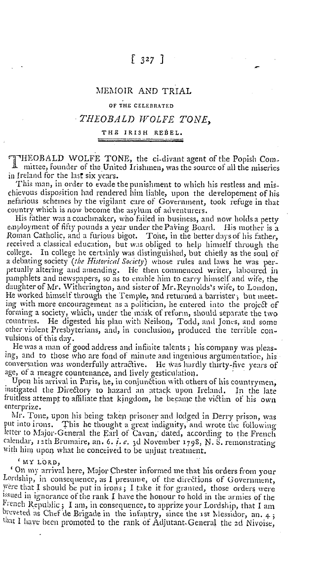 The Freemasons' Magazine: 1798-11-01 - Memoir And Trial Of The Celebrated Theobald Wolfe Tone,