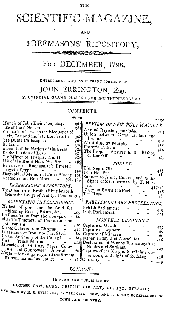 The Freemasons' Magazine: 1798-12-01 - Ar00100