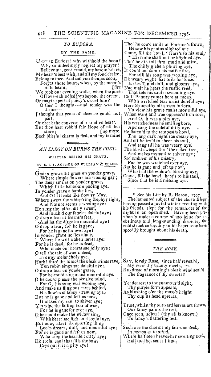 The Freemasons' Magazine: 1798-12-01 - An Elegy On Burns The Poet.