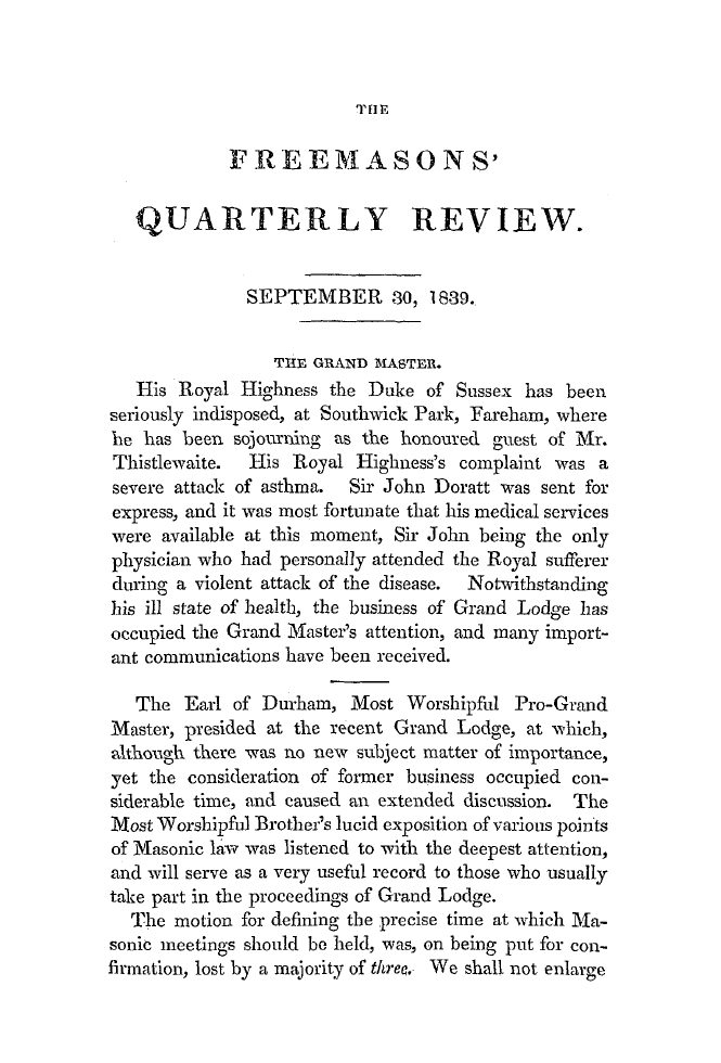 The Freemasons' Quarterly Review: 1839-09-30 - The Freemasons' Quarterly Review.