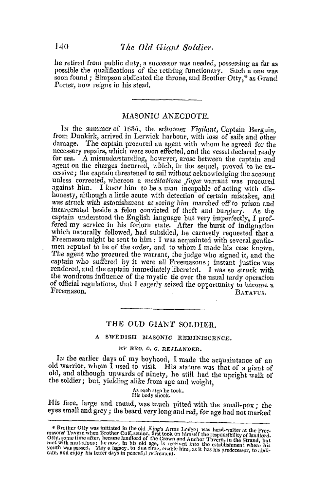 The Freemasons' Quarterly Review: 1842-06-30 - The Old Giant Soldier.