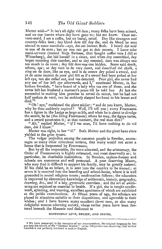 The Freemasons' Quarterly Review: 1842-06-30 - The Old Giant Soldier.