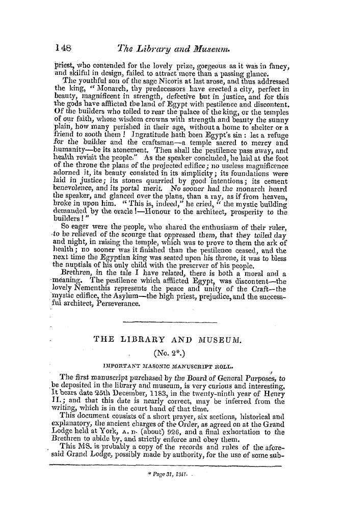 The Freemasons' Quarterly Review: 1842-06-30 - The Library And Museum.