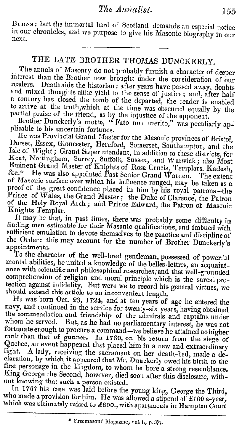 The Freemasons' Quarterly Review: 1842-06-30 - The Late Brother Thomas Dunckerly.