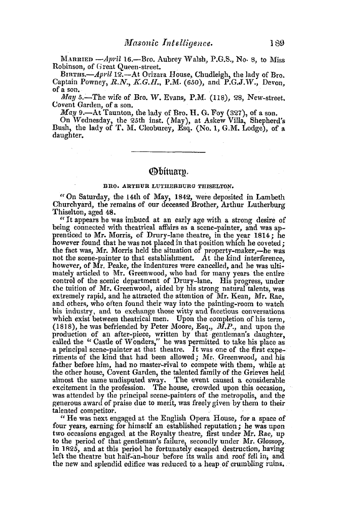 The Freemasons' Quarterly Review: 1842-06-30 - Obituary.