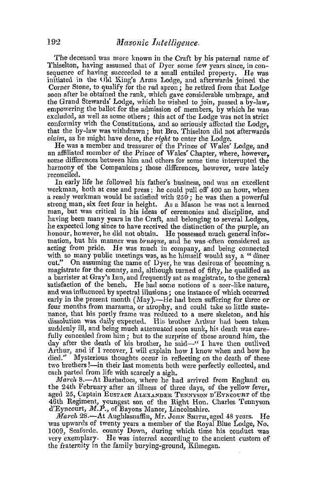 The Freemasons' Quarterly Review: 1842-06-30 - Obituary.