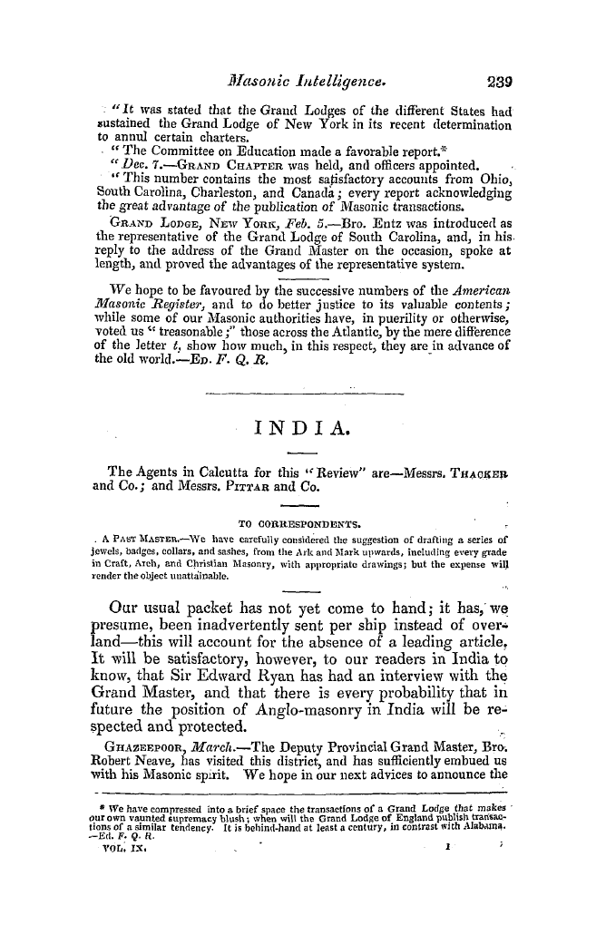 The Freemasons' Quarterly Review: 1842-06-30 - India.