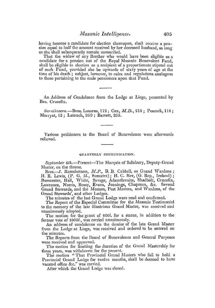 The Freemasons' Quarterly Review: 1843-09-30 - United Grand Lodge Of England.