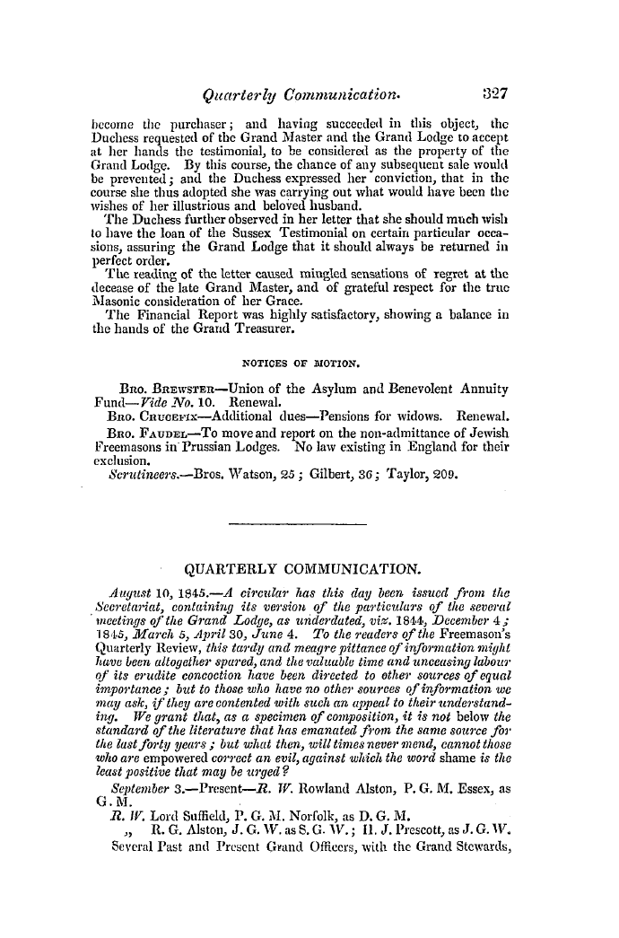 The Freemasons' Quarterly Review: 1845-09-30 - Quarterly Communication.