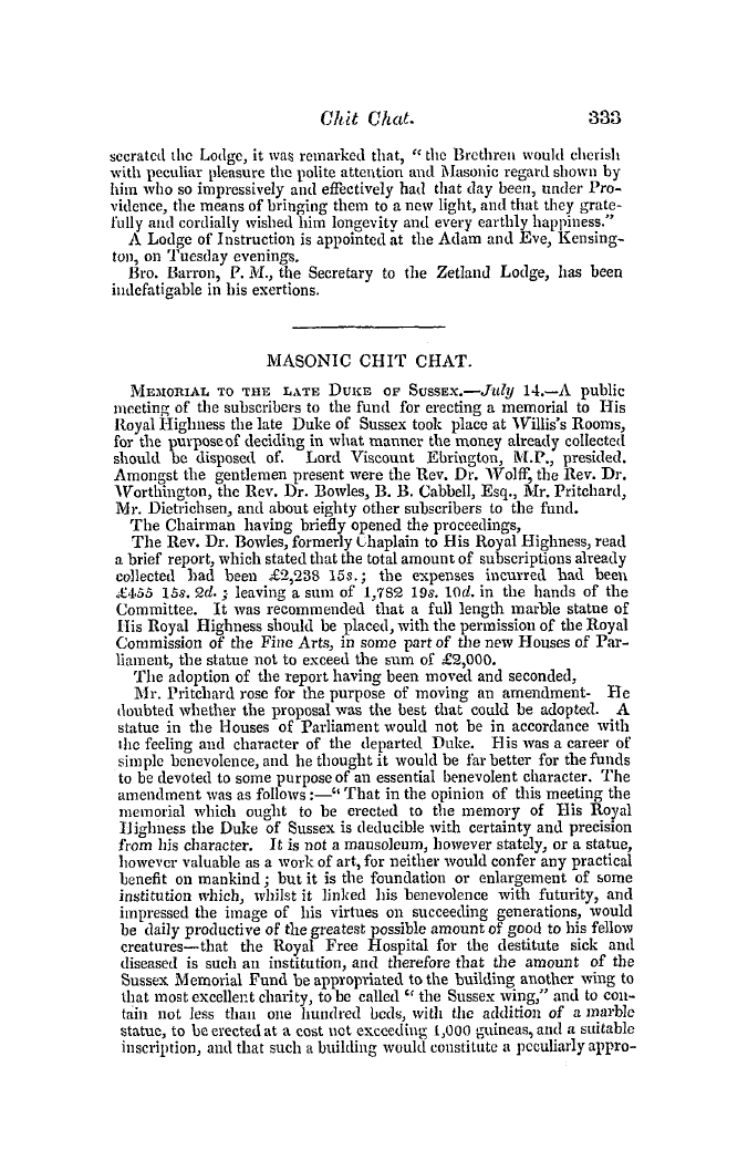 The Freemasons' Quarterly Review: 1845-09-30 - Masonic Chit Chat.