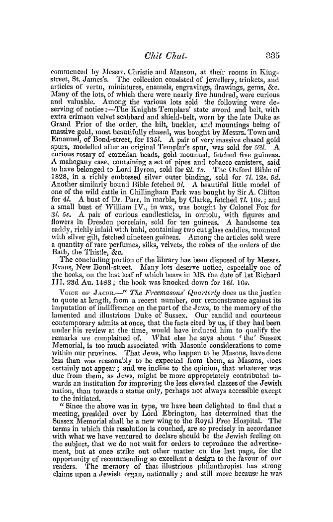 The Freemasons' Quarterly Review: 1845-09-30 - Masonic Chit Chat.