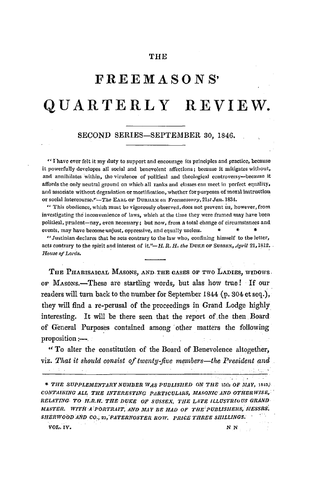 The Freemasons' Quarterly Review: 1846-09-30 - The Freemasons' Quarterly Review.