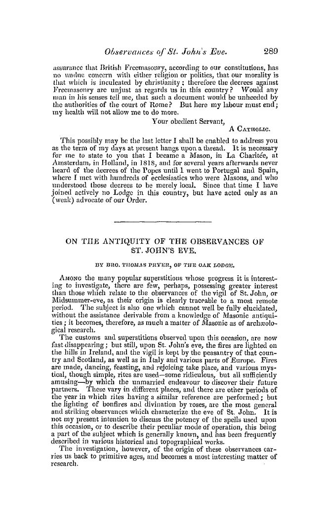 The Freemasons' Quarterly Review: 1846-09-30 - On The Antiquity Of The Observances Of St. John's Eve.