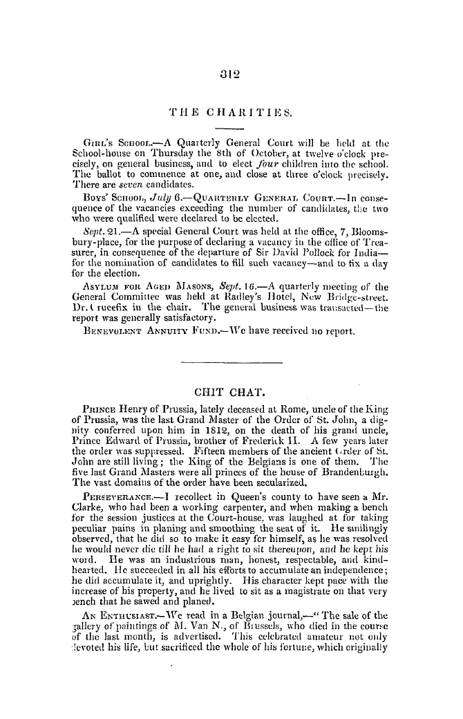 The Freemasons' Quarterly Review: 1846-09-30 - Chit Chat.