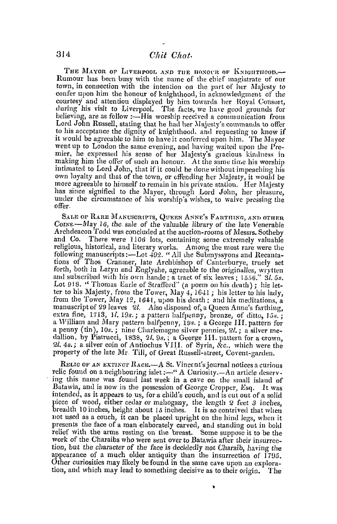 The Freemasons' Quarterly Review: 1846-09-30 - Chit Chat.