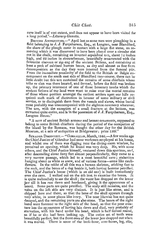 The Freemasons' Quarterly Review: 1846-09-30 - Chit Chat.