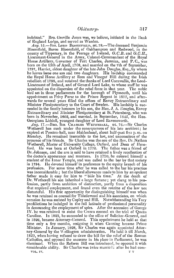 The Freemasons' Quarterly Review: 1846-09-30 - Obituary.