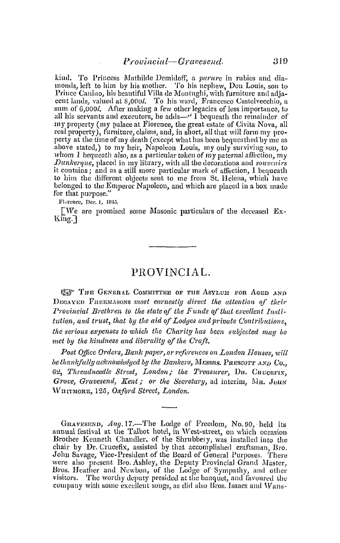 The Freemasons' Quarterly Review: 1846-09-30 - Obituary.