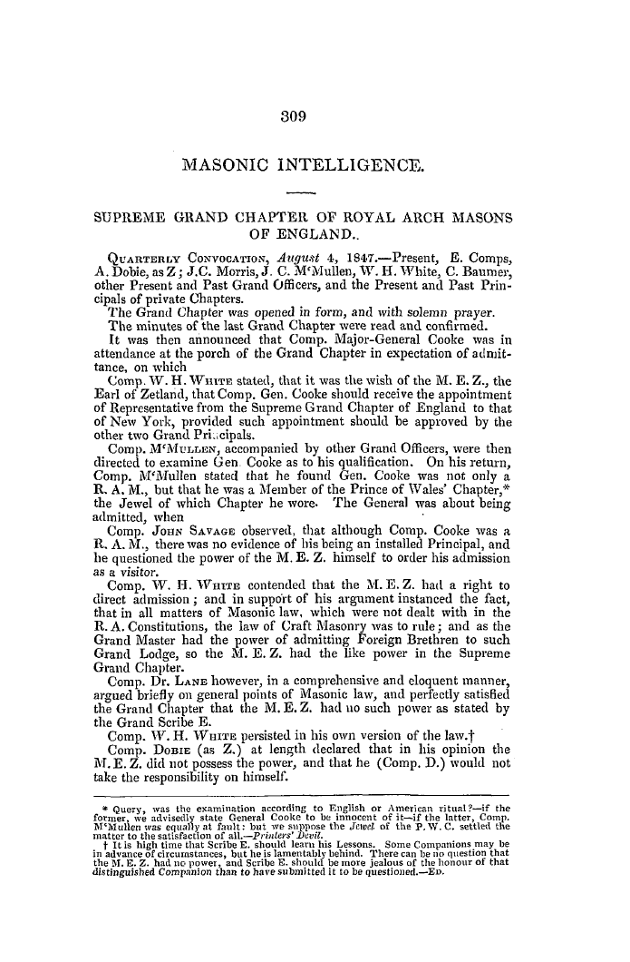 The Freemasons' Quarterly Review: 1847-09-30 - Masonic Intelligence.