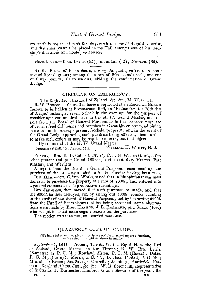 The Freemasons' Quarterly Review: 1847-09-30 - Quarterly Communication.