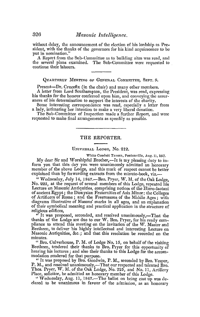 The Freemasons' Quarterly Review: 1847-09-30 - The Reporter.