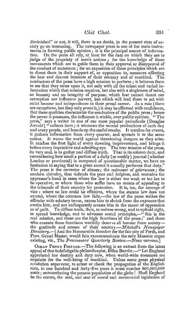 The Freemasons' Quarterly Review: 1847-09-30 - Chit Chat.