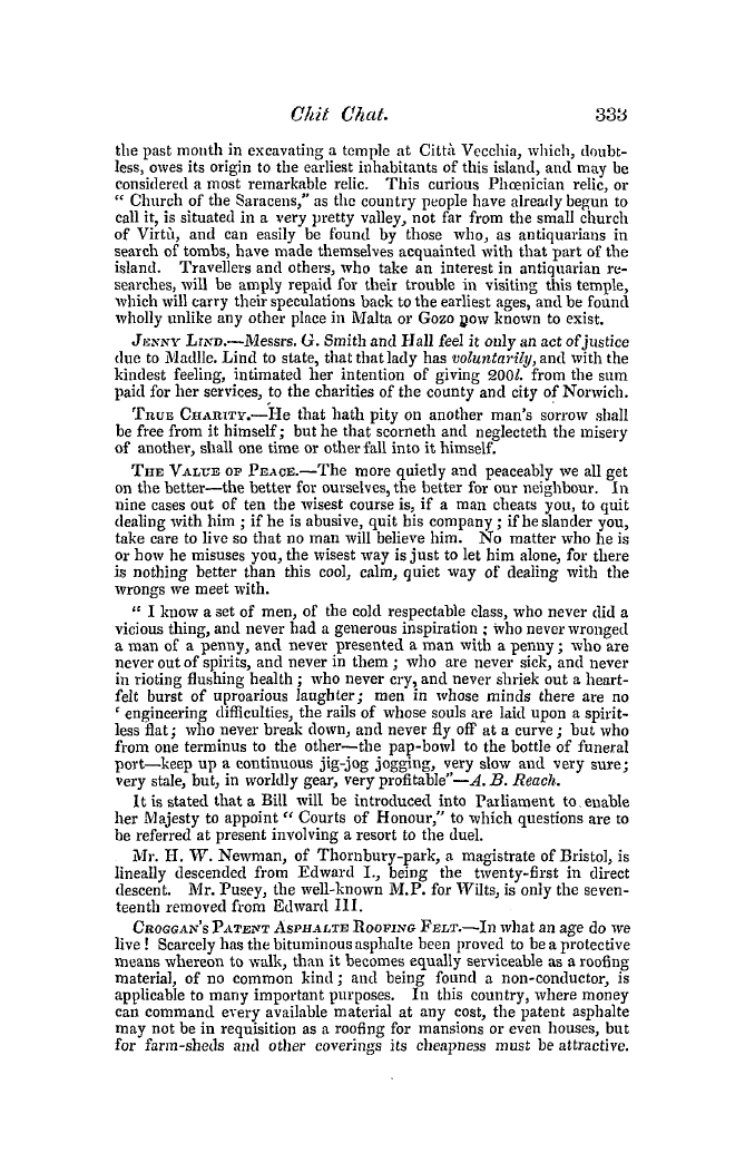 The Freemasons' Quarterly Review: 1847-09-30 - Chit Chat.