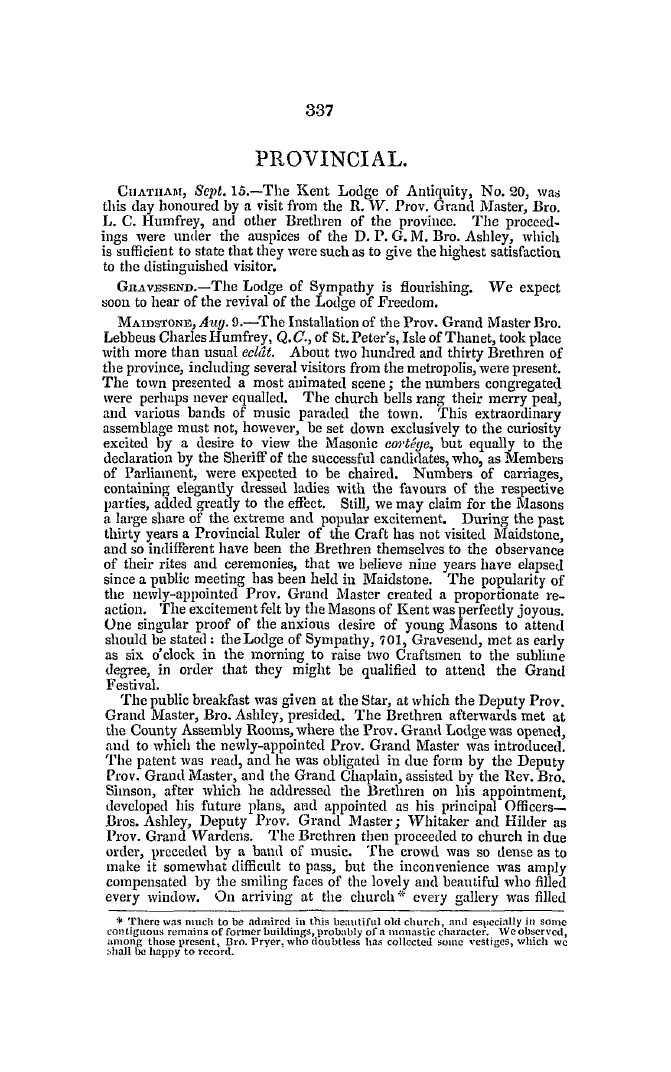 The Freemasons' Quarterly Review: 1847-09-30 - Provincial.