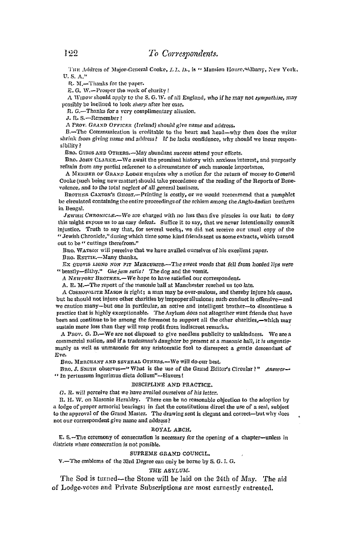 The Freemasons' Quarterly Review: 1849-03-31 - To Correspondents.