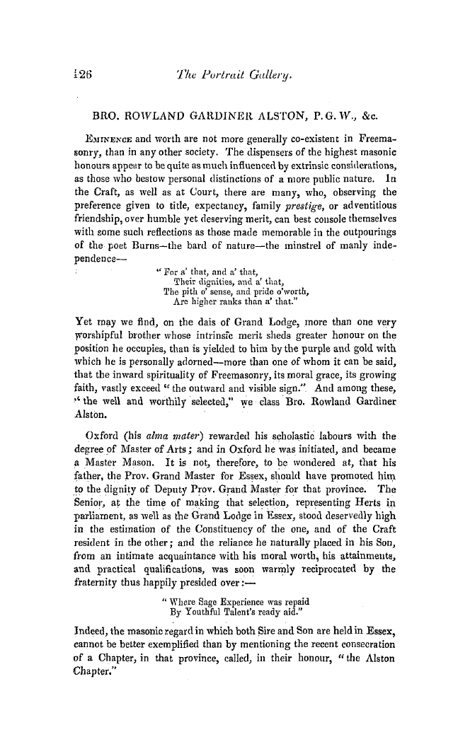 The Freemasons' Quarterly Review: 1849-06-30 - Bro. Rowland Gardiner Alston, P.G. W., &C.