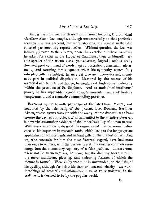 The Freemasons' Quarterly Review: 1849-06-30 - Bro. Rowland Gardiner Alston, P.G. W., &C.