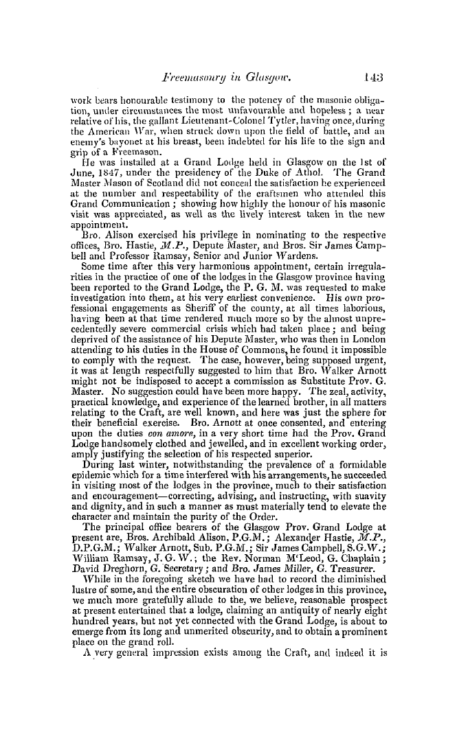 The Freemasons' Quarterly Review: 1849-06-30 - Freemasonry In Glasgow.