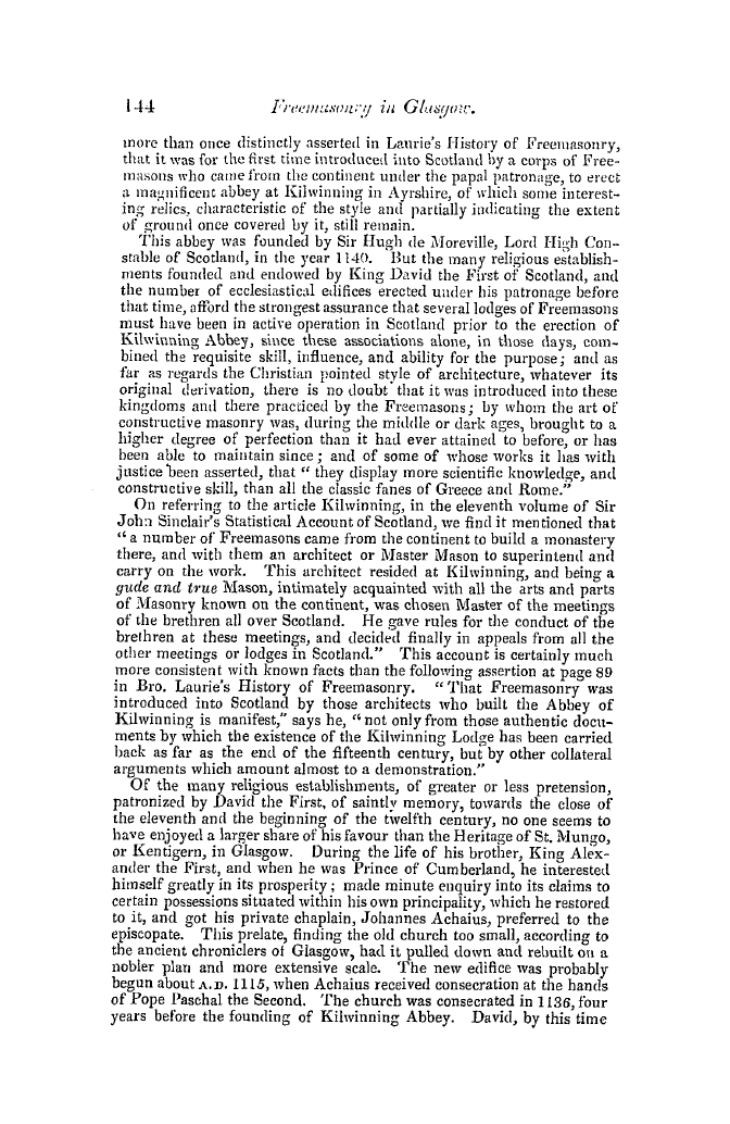 The Freemasons' Quarterly Review: 1849-06-30 - Freemasonry In Glasgow.