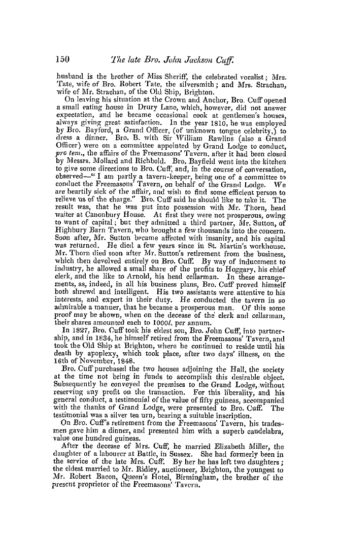 The Freemasons' Quarterly Review: 1849-06-30 - The Late Bro. John Jackson Cuff.
