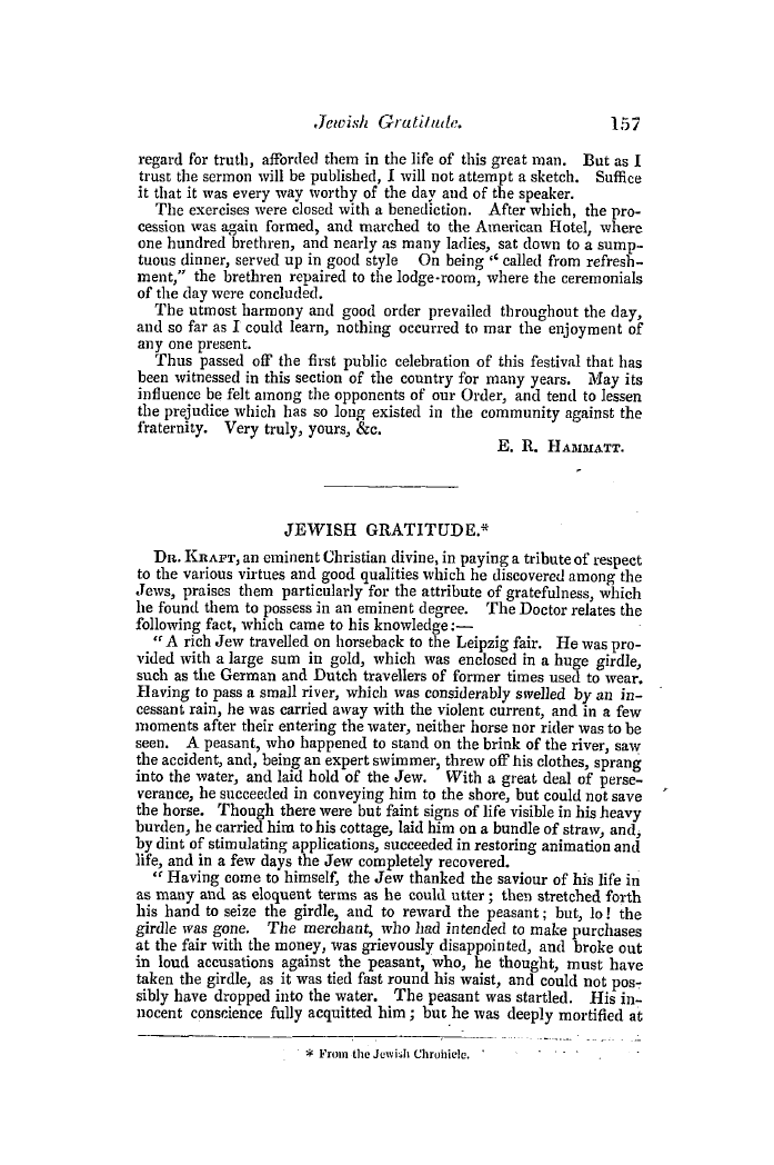 The Freemasons' Quarterly Review: 1849-06-30 - Jewish Gratitude*