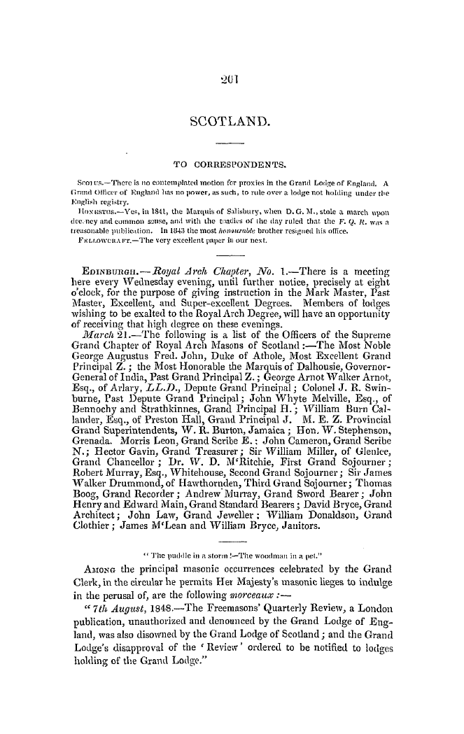 The Freemasons' Quarterly Review: 1849-06-30 - Scotland.