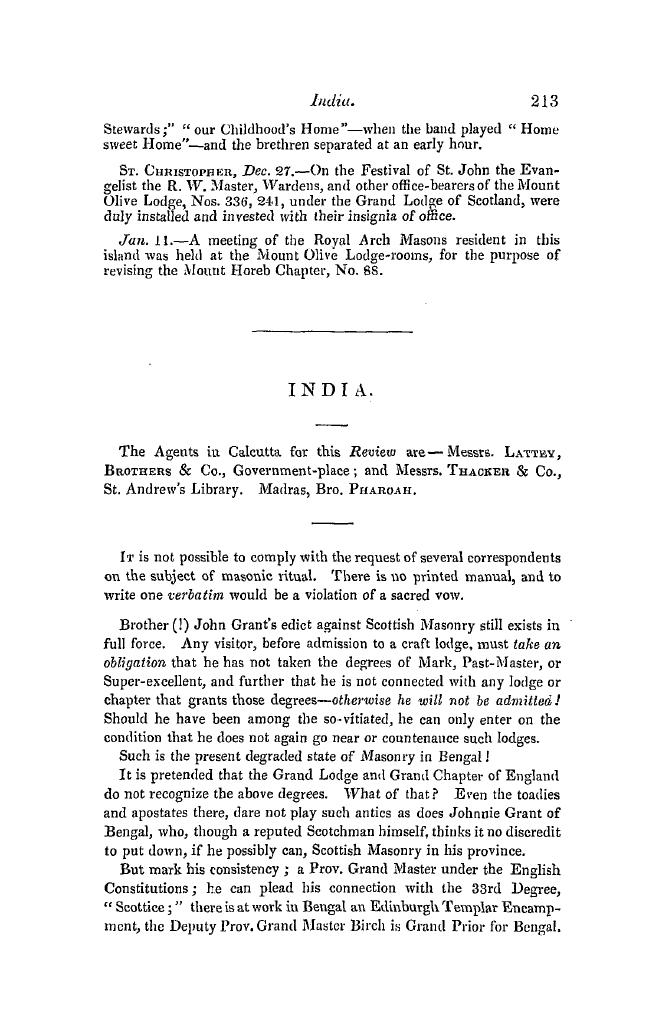 The Freemasons' Quarterly Review: 1849-06-30 - India.