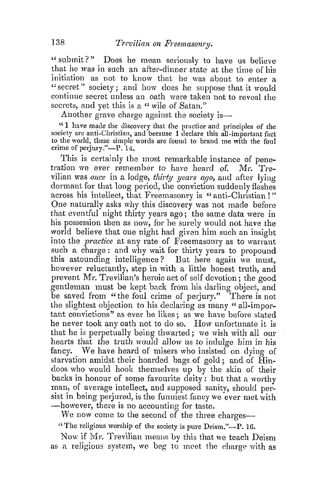 The Freemasons' Quarterly Review: 1850-06-29 - Trevilian On Freemasonry.