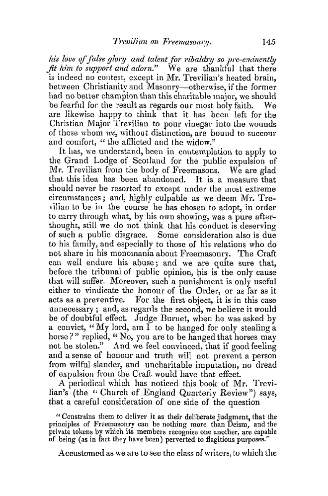 The Freemasons' Quarterly Review: 1850-06-29 - Trevilian On Freemasonry.