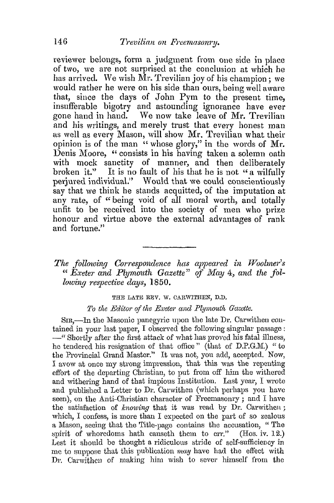 The Freemasons' Quarterly Review: 1850-06-29 - Trevilian On Freemasonry.