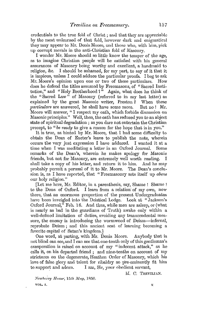 The Freemasons' Quarterly Review: 1850-06-29 - Trevilian On Freemasonry.