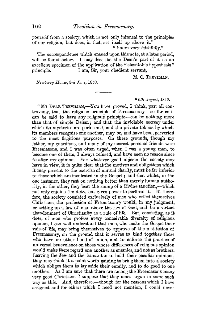 The Freemasons' Quarterly Review: 1850-06-29 - Trevilian On Freemasonry.