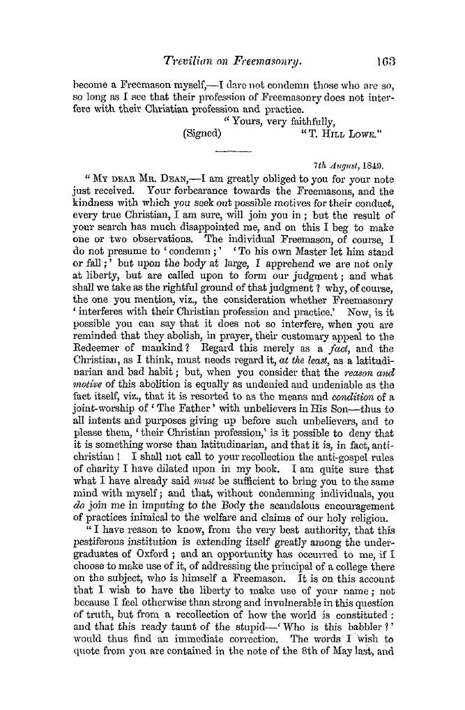 The Freemasons' Quarterly Review: 1850-06-29 - Trevilian On Freemasonry.