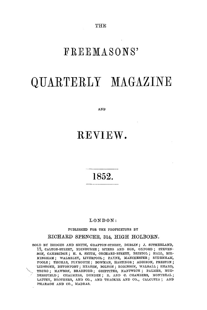 The Freemasons' Quarterly Review: 1852-03-31: 5