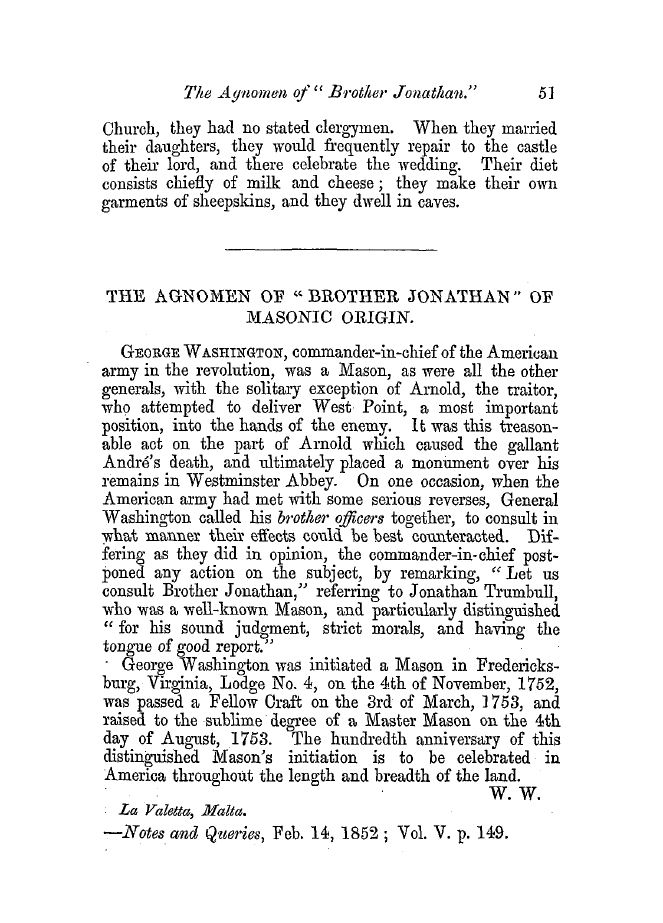 The Freemasons' Quarterly Review: 1852-03-31 - The Agnomen Of" Brother Jonathan" Of Masonic Origin.